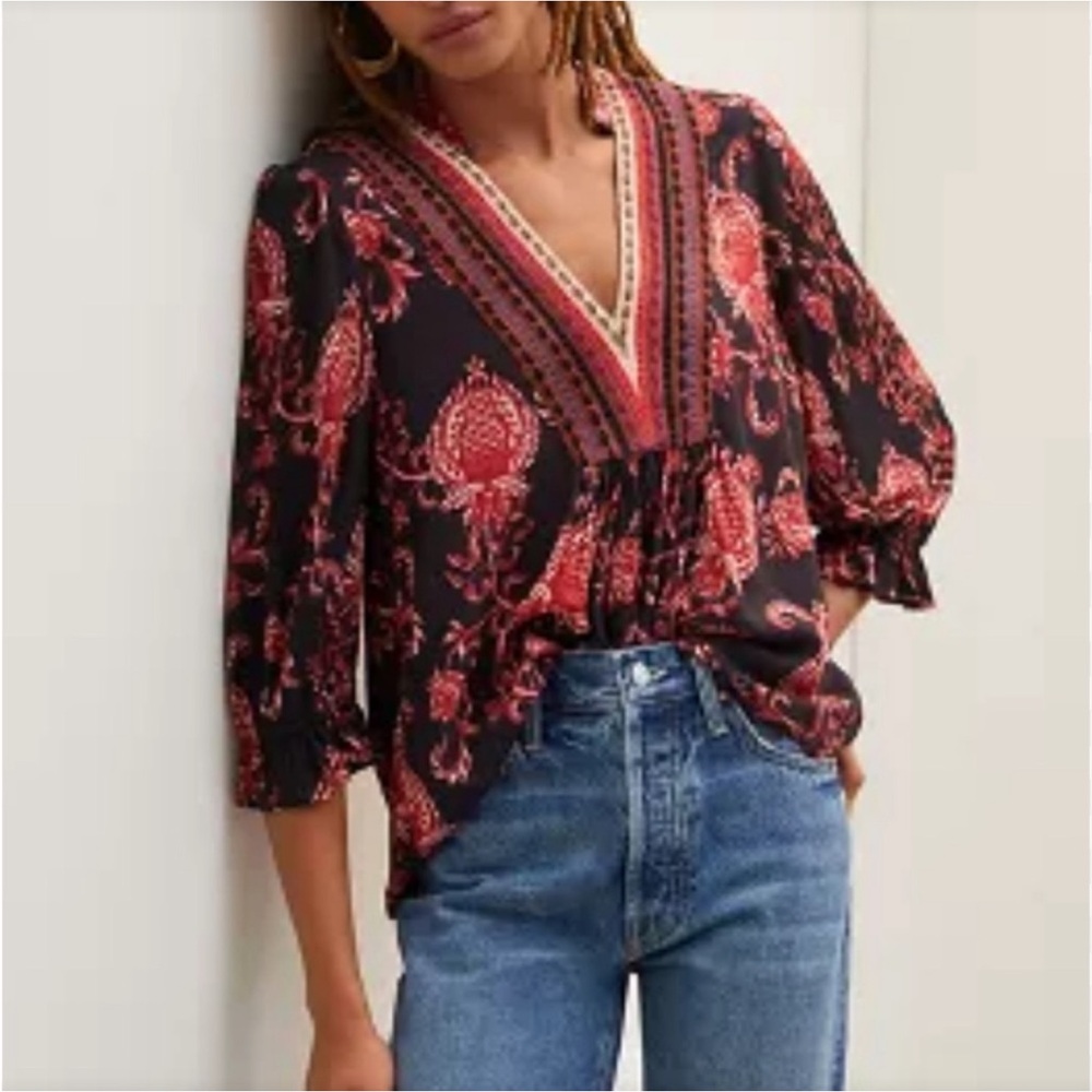 Anthropologie Black and Red Floral Blouse